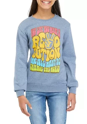 Girls 7-16 Crew Neck Revolution Graphic Pullover