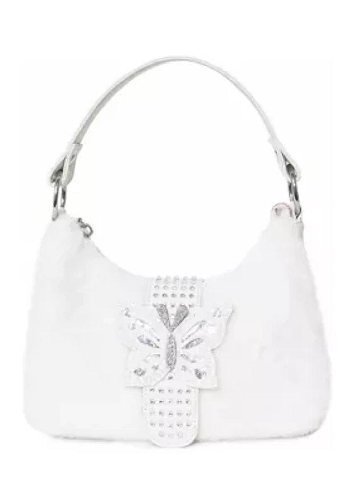 Girls Butterfly Faux Fur MIni Hobo Bag