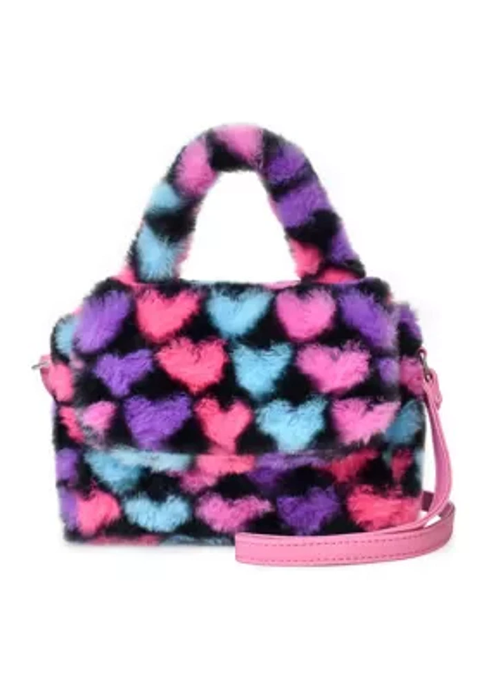 Girls Heart Printed Faux Fur Crossbody Bag