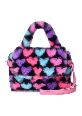 Girls Heart Printed Faux Fur Crossbody Bag