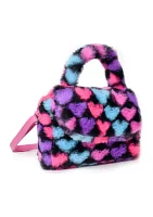 Girls Heart Printed Faux Fur Crossbody Bag