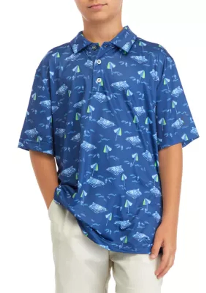 Boys 8-20 Short Sleeve At the Beach Printed Polo Shirt