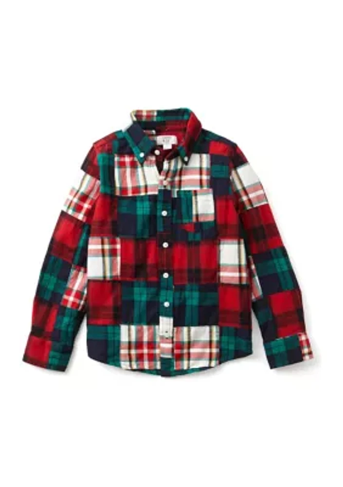 Boys 4-7 Patchwork Button Down Shirt