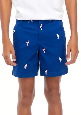 Boys 8-20 Embroidered Twill Flat Front Shorts