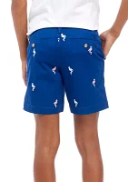 Boys 8-20 Embroidered Twill Flat Front Shorts