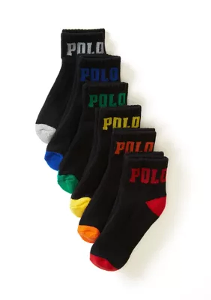 Polo Logo Solid Quarter Socks - 6 Pack