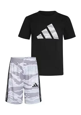 Boys 4-7 Two-Piece Short Sleeve Cotton T-Shirt & Elastic Waistband Printed Shorts Set