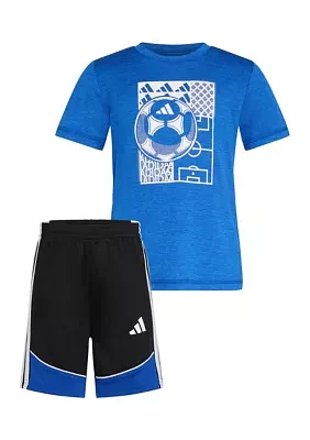 Boys 4-7 Two Piece Short Sleeve Mélange T-Shirt & Color Block 3-Stripe Set