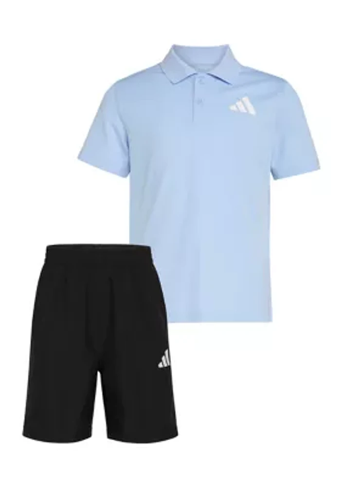 Boys 4-7 Two Piece Short Sleeve Polo Shirt & Elastic Waistband Shorts Set