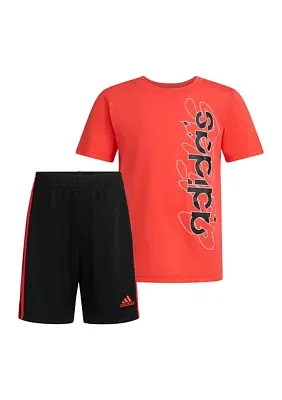 Boys 4-7 2-Piece Graphic Cotton Tee & 3-Stripe Short Set