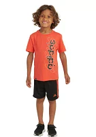 Boys 4-7 2-Piece Graphic Cotton Tee & 3-Stripe Short Set