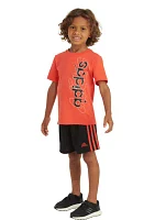 Boys 4-7 2-Piece Graphic Cotton Tee & 3-Stripe Short Set