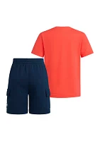 Boys 4-7 Short Sleeve French Terry T-Shirt and Cargo Shorts Set