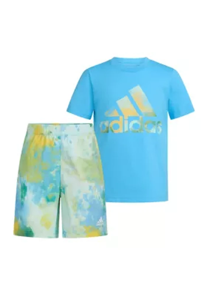 Boys 4-7 Two Piece Short Sleeve Cotton T-Shirt and Printed Woven Shorts Set