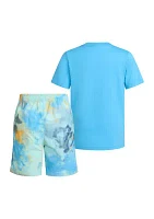 Boys 4-7 Two Piece Short Sleeve Cotton T-Shirt and Printed Woven Shorts Set