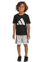 Boys 4-7 2 Piece Short Sleeve Polyester T-Shirt & Printed 3 Stripes Shorts Set