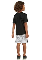 Boys 4-7 2 Piece Short Sleeve Polyester T-Shirt & Printed 3 Stripes Shorts Set