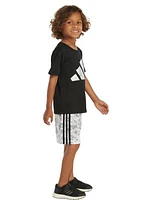 Boys 4-7 2 Piece Short Sleeve Polyester T-Shirt & Printed 3 Stripes Shorts Set