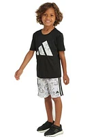 Boys 4-7 2 Piece Short Sleeve Polyester T-Shirt & Printed 3 Stripes Shorts Set