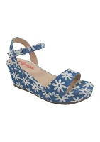 Youth Girls Scenery Denim Daisy Flatform Sandals