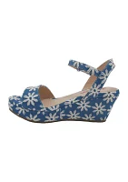 Youth Girls Scenery Denim Daisy Flatform Sandals