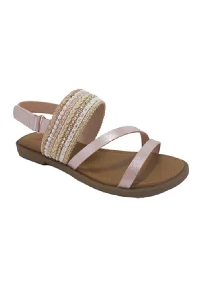 Youth Girls Shadow Beaded Strap Sandals