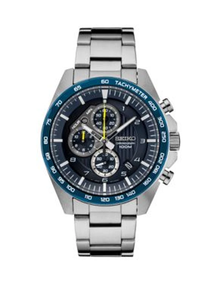 Men's Essential Chronograph with Blue Dial and Yellow Accents