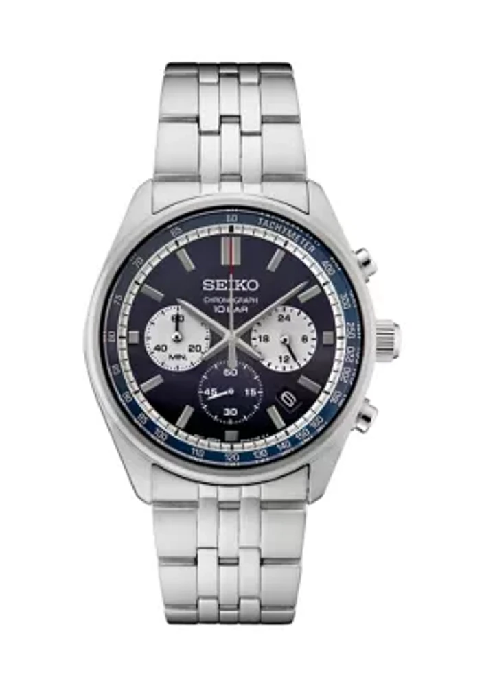 Essentials Quartz Chronograpgh Blue Dial Stainless Steel Case and Bracelet Watch