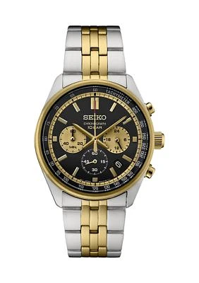 Men's Essentials Quartz Chronograph Black Dial Two Tone Case and Bracelet Watch