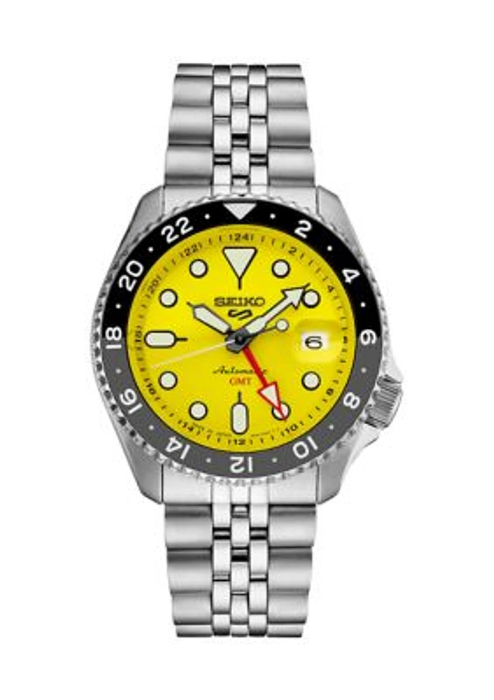 5 Sports, GMT, Automatic, Yellow Dial, SS Case and Bracelet Watch 