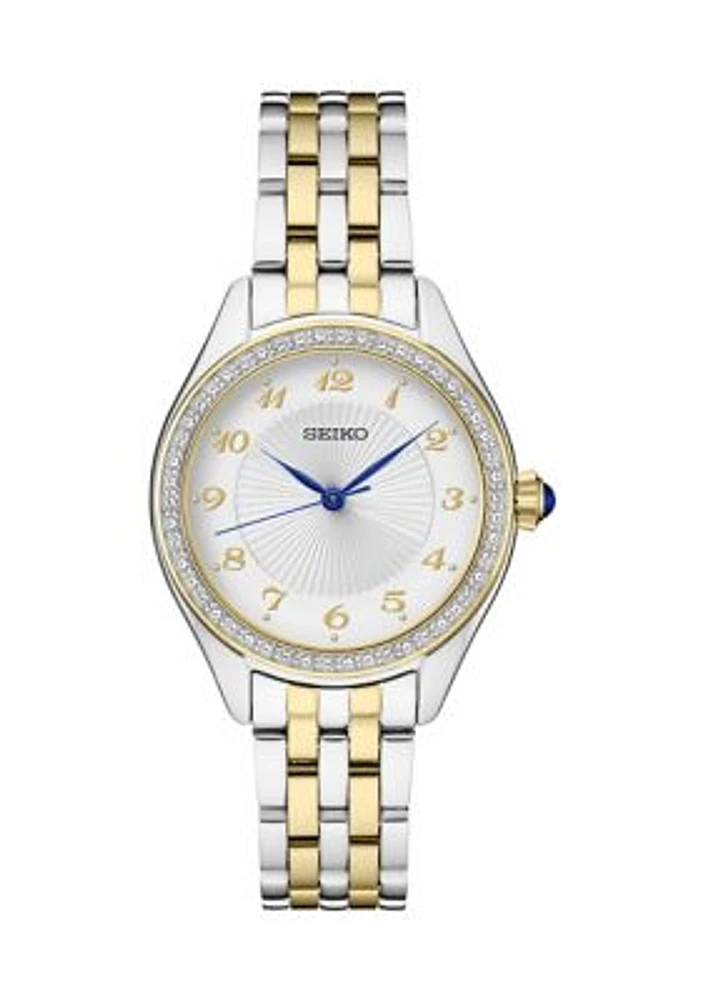 Women's Crystals Two Tone Stainless Steel Quartz Watch