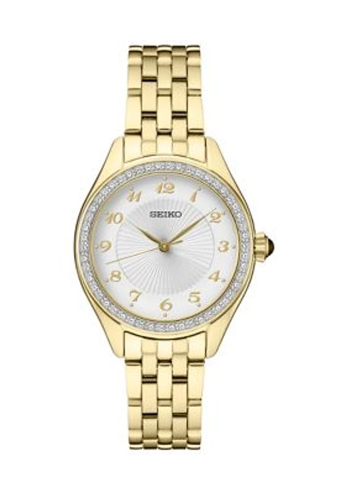 	  Women's Crystals Yellow Gold Tone Stainless Steel Quartz Watch 