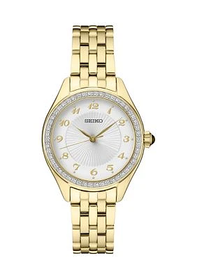 	  Women's Crystals Yellow Gold Tone Stainless Steel Quartz Watch 