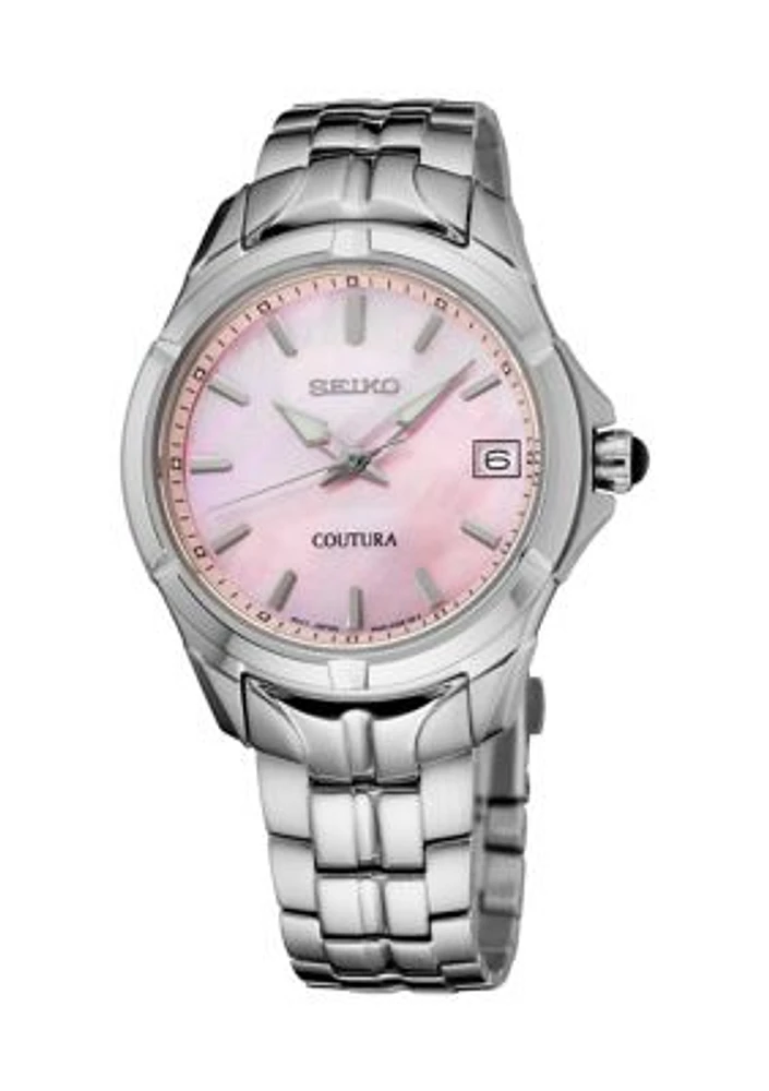 Coutura Silver Tone Watch with Pink Dial