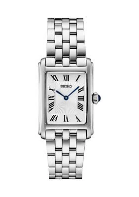 Essentials Quartz Rectangular Case Stainless Steel Bracelet Watch