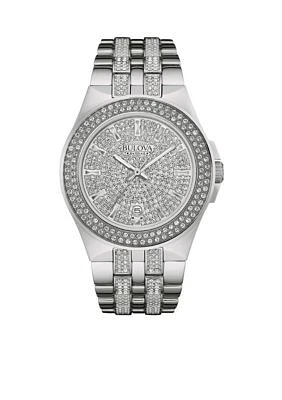 Men's Silver-Tone Crystal Watch