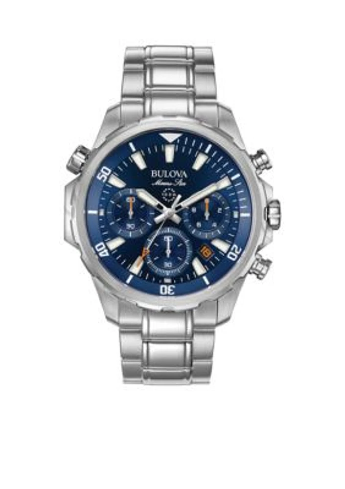 Mens Marine Star Silver-Tone Blue Dial Watch