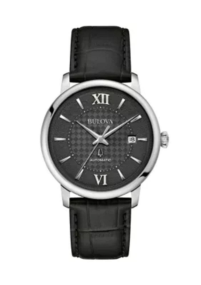 Bulova Mens Classic Hudson Black Leather Strap Watch - 39 Millimeter