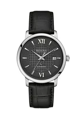 Bulova Mens Classic Hudson Black Leather Strap Watch - 39 Millimeter