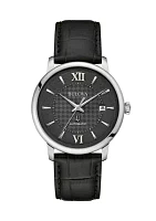 Bulova Mens Classic Hudson Black Leather Strap Watch - 39 Millimeter