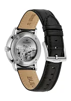 Bulova Mens Classic Hudson Black Leather Strap Watch - 39 Millimeter