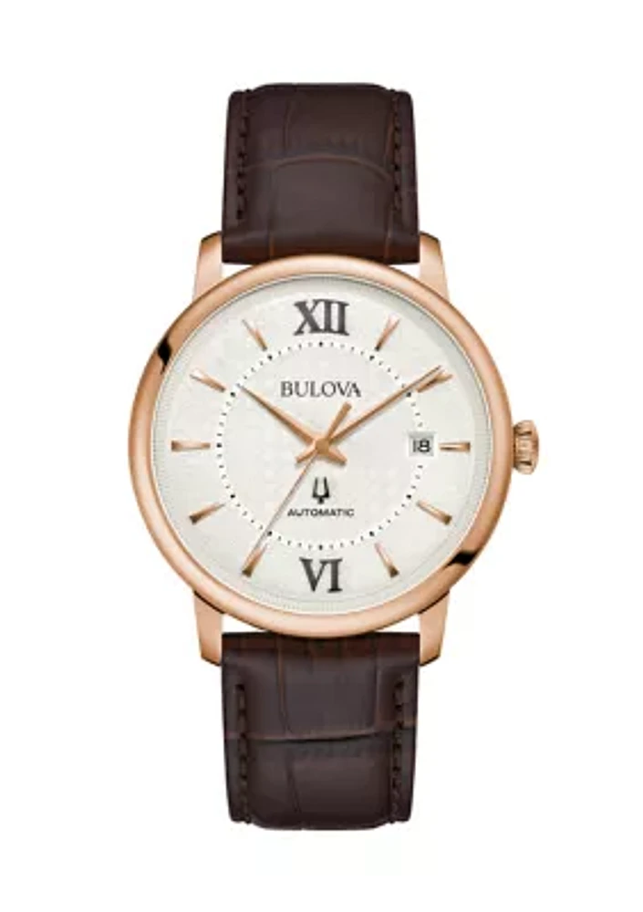 Bulova Men's Classic Hudson Brown Leather Strap Watch - 29 Millimeter