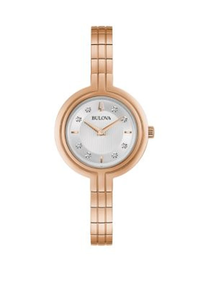 Women's Rhapsody Diamond Accent Rose Gold-Tone Stainless Steel Bracelet Watch 