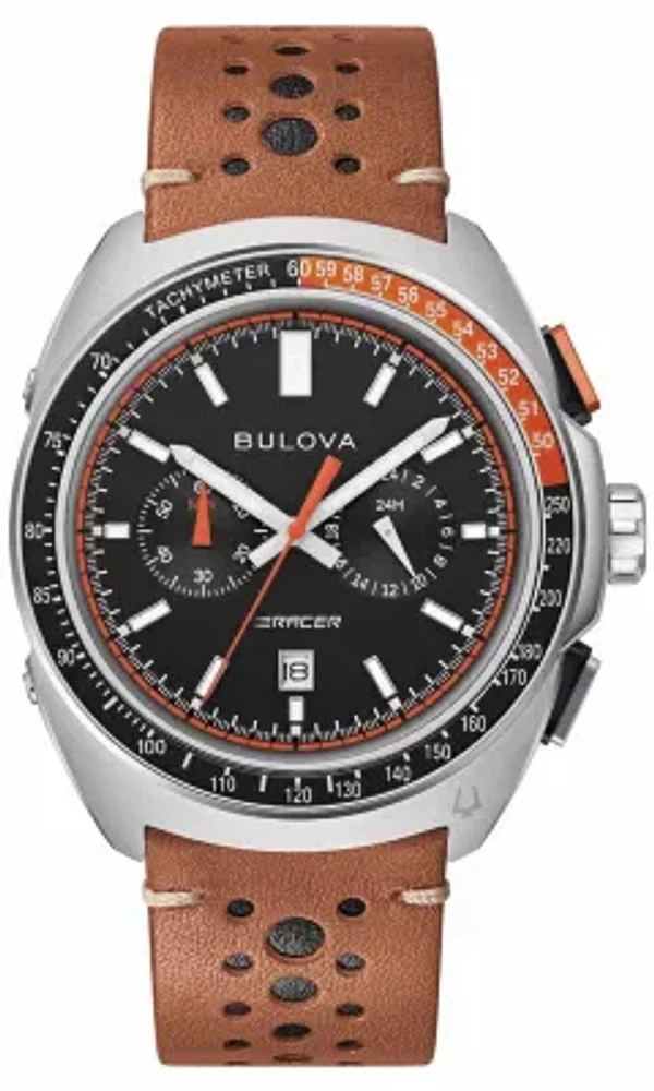 Bulova Mens Performance Racer Brown Leather Strap Watch