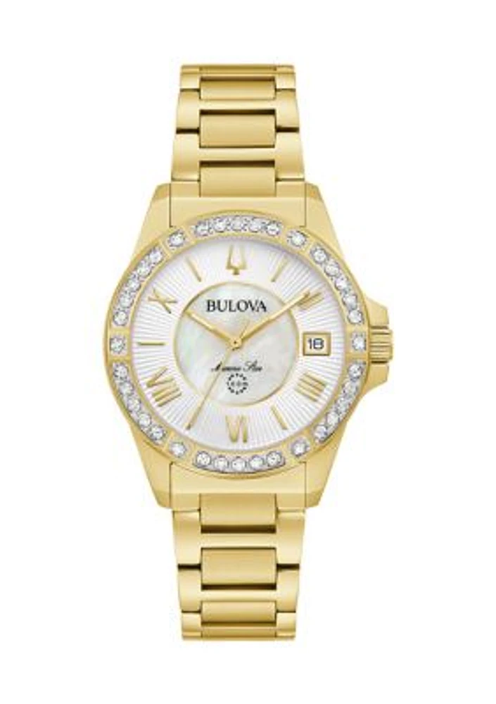 Women's Diamond Marine Star Gold Tone Stainless Steel Bracelet Watch