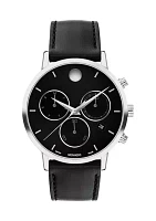 Men's Museum Classic Chronograph Stainless Steel Watch with Black Leather Band