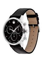 Men's Museum Classic Chronograph Stainless Steel Watch with Black Leather Band