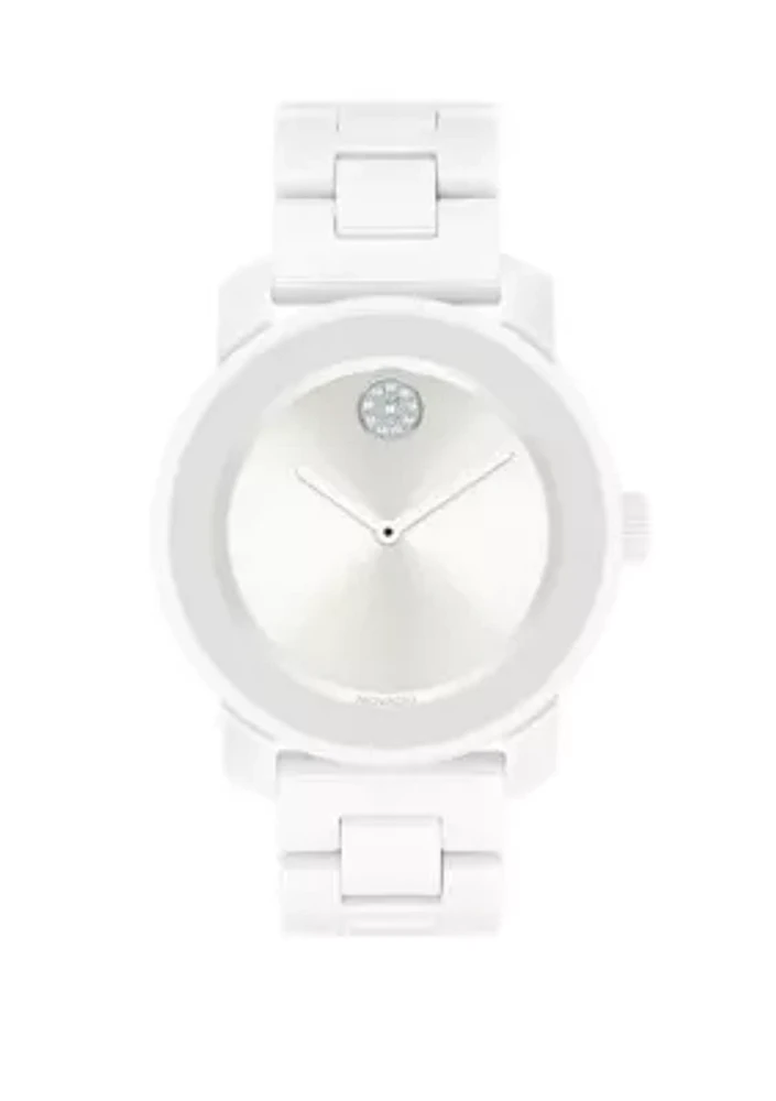 Bold White Ceramic and Stainless Steel Bracelet Watch