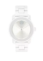 Bold White Ceramic and Stainless Steel Bracelet Watch