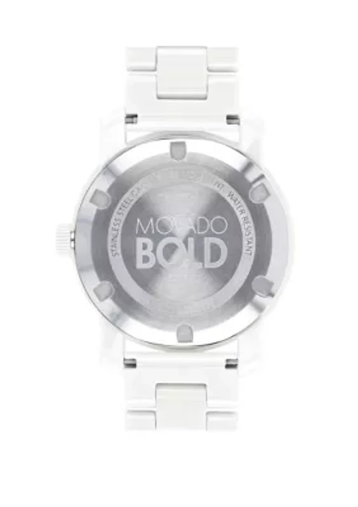 Bold White Ceramic and Stainless Steel Bracelet Watch